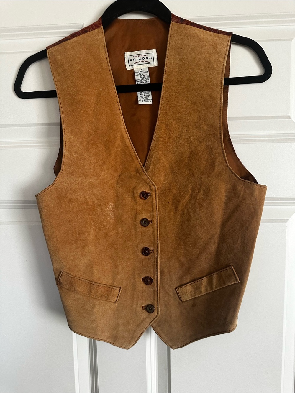 Arizona Leather Button-Up Vest in Cognac Brown. Sz.S.